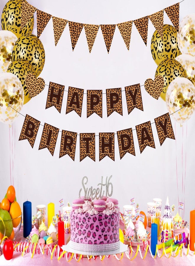 WAWEOOP Cheetah Print Birthday Decorations,Leopard Birthday Banner Pennant Banner,Cheetah Leopard Print Party Decor Supplies for Adults Women Girl - Image 2